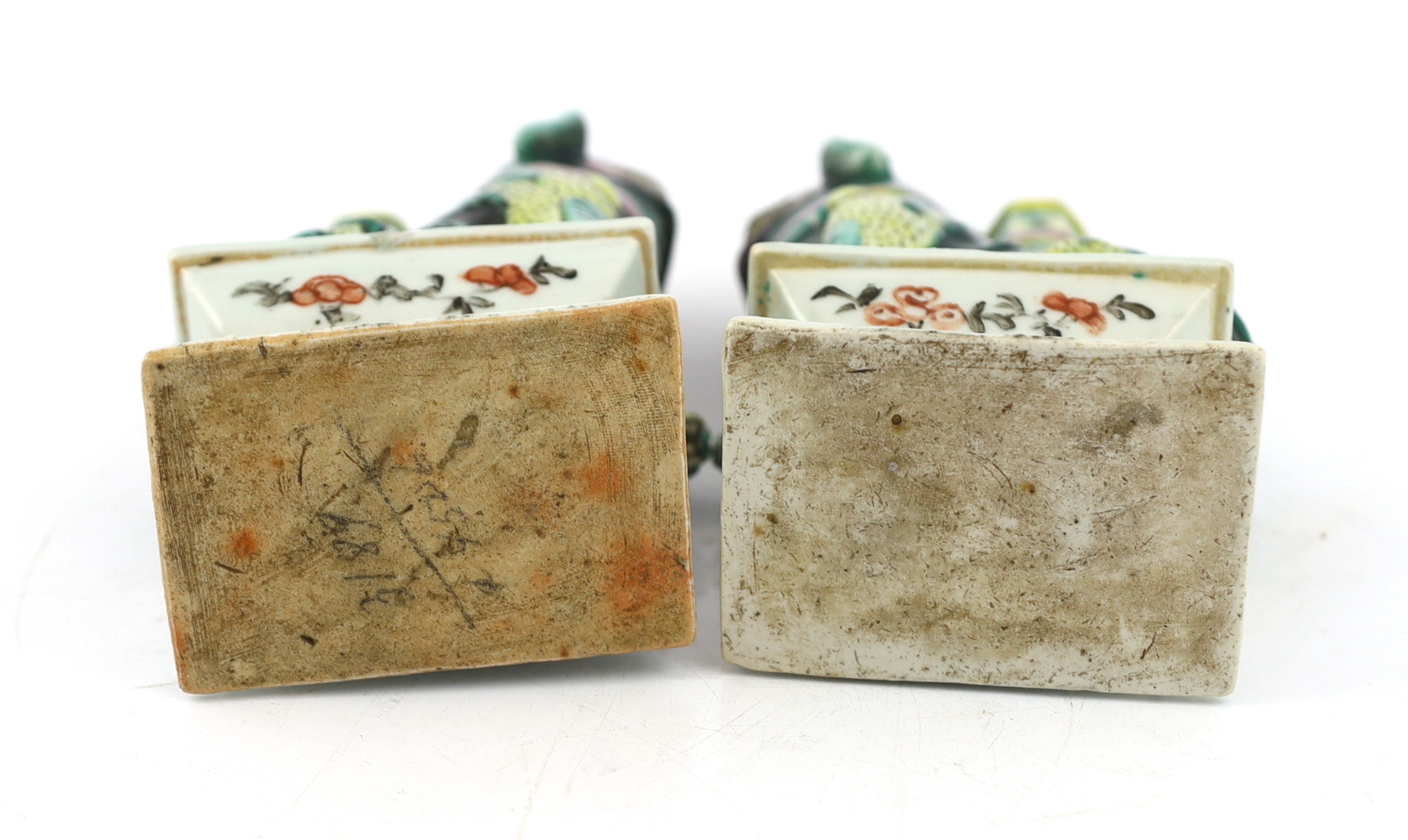 A pair of Chinese enamelled porcelain ‘Buddhist lion’ joss stick holders, early 19th century